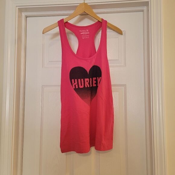 Hurley Racerback Tank Top pink heart size large NWOT - Picture 1 of 3